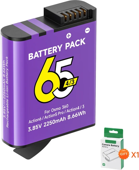 DJI 오즈모 액션 6 5 프로 43 배터리 2250mAh 및 360 액세서리용 2슬롯 충전기, 01 China Mainland, 05 1PCS Battery