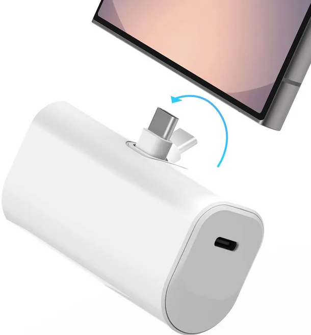 미니 일체형 기내용 도킹형 보조배터리 5000 C타입 8핀, 화이트