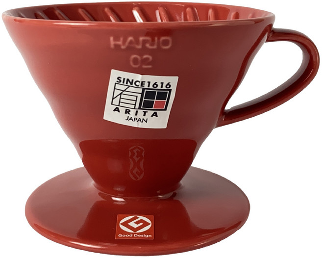 HARIO VDC-02R 紅色陶瓷錐形濾杯日本製手沖咖啡濾杯, 1個, 2-4杯, 450ml