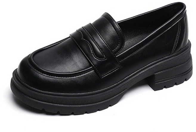 꾸꾸지민 클래식 키높이 통굽 5cm 발편한 가죽 로퍼