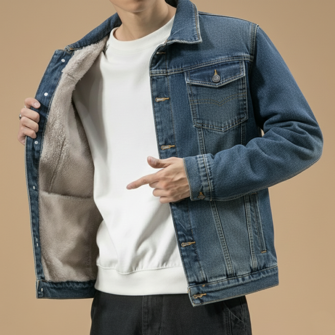 남성 오버핏 가을겨울 털안감 데님 기모 후드 청자켓