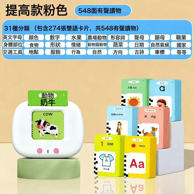 幼兒園插卡早教學習機英語拼音識字唐詩三百首有聲點讀益智玩具, 1個, 粉色早教機548個讀物雙語模式