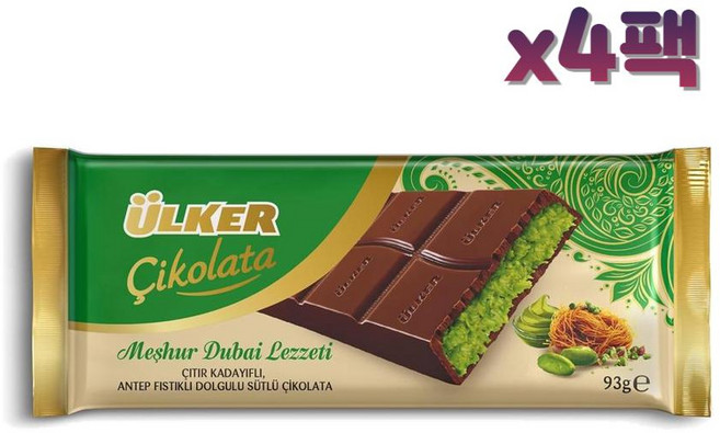 ulker 두바이 공항 초콜렛 카다이프 피스타치오 크림 93g x4팩 ülker, 4개