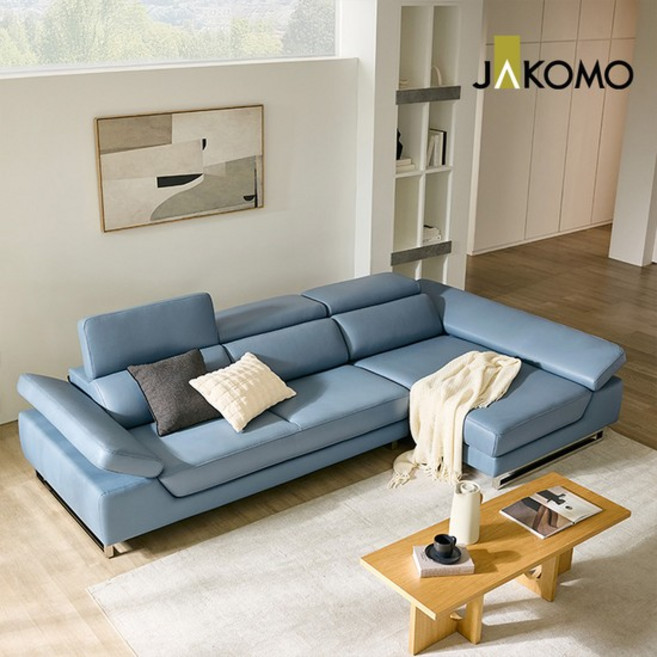 모리슨 4인 카우치형 슈렁큰 천연면피 소가죽 소파, 그린/우형