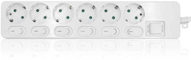 플러그젠 멀티탭 개별 2구 3구 4구 5구 6구 접지 멀티 콘센트, 1개, 6구 백색, 2.5m