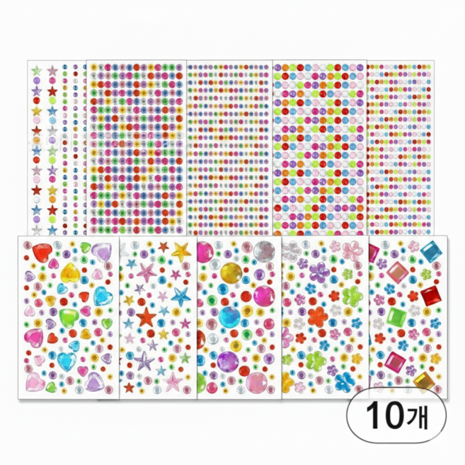 영바이브 비즈 큐빅 보석 스티커, 10개, 혼합색상