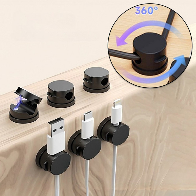 휴무드 회전하는 마그네틱 자석 케이블 선정리 홀더, 블랙, 6개