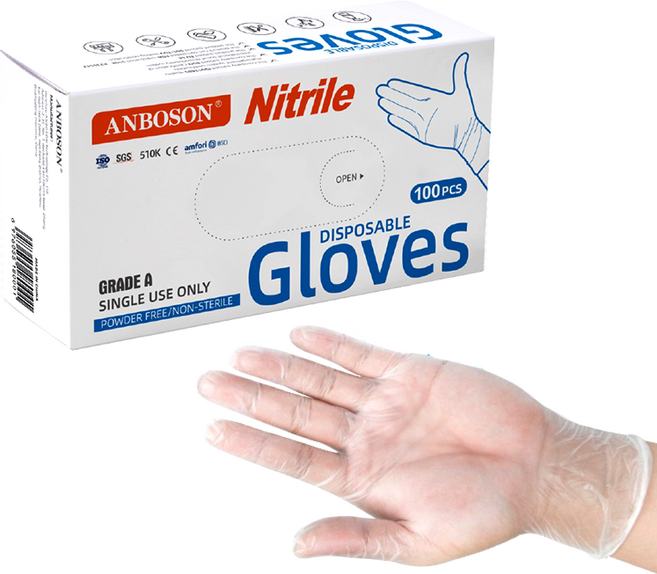 PVC라텍스 일회용장갑 100P/박스 화이트 블랙 위생 청소 미용실 네일샵 카페 작업용 파우더프리 소프트핏 타투샵 미용실 청소 밀착감 다용도, 10박스, L, 투명색