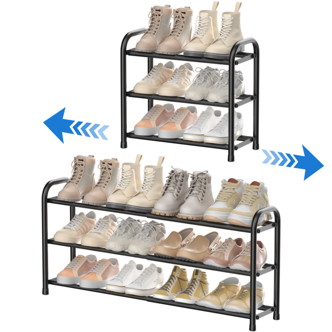 ENJOYBASICS 다용도 신발장 45-83cm 신축가능 신발정리대, 3단, 블랙