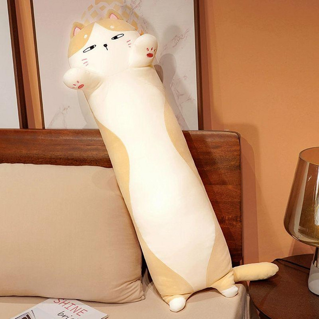 커버분리가능 네이처타임즈 고양이 바디필로우 롱쿠션, 연갈색