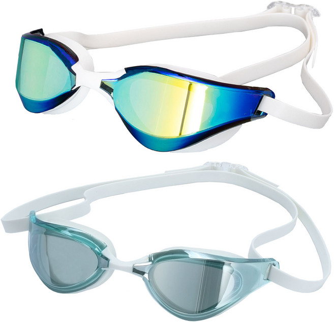 Focevi 컴포트 빅 프레임 수영 수경 2피스 김서림 방지 및 자외선 차단 FIYJ002DD2G, 2개, 흰색 금색+흰색 은색