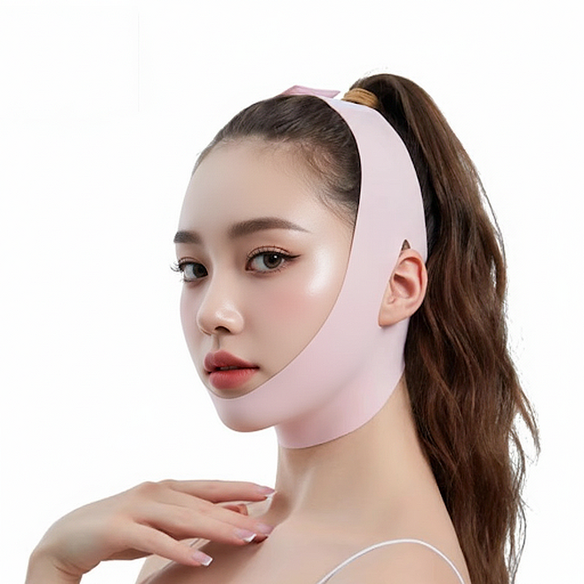 레브엘르 무봉제 얼굴 리프팅밴드 V라인 턱 주름 수면 압박 밴드, 1개, 핑크