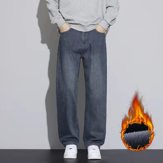 wassup 남자 청바지 캐주얼 컴포트 겨울 청바지 기모 와이드청바지