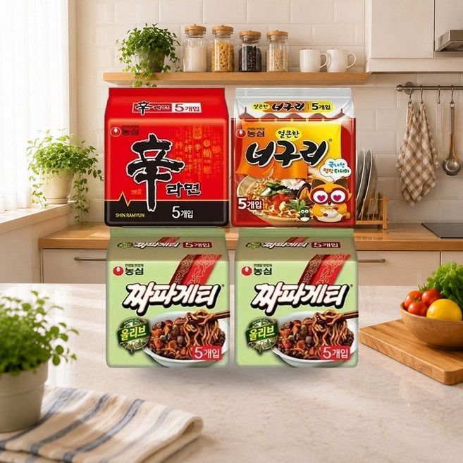 농심 짜파게티140g 5입 2개 + 얼큰한너구리 120g 5입 1개 + 신라면 120g 5입 1개 (총 20개), 20개, 실온보관, 140g