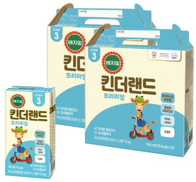 베지밀 유아용 뉴 킨더랜드 프리미엄3 미드 두유 190ml
