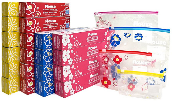 플라우스 스탠드 슬라이딩 지퍼백 340매 세트 냉장냉동 겸용(특대형40매 + 대형60매 + 중형120매 + 소형120매 = 총340매), 혼합, 1세트, 340개