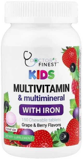 닥터스파이니스트 키즈 철분 함유 종합비타민 & 종합미네랄 포도 & 베리 츄어블 150정 1개 - 쿠팡