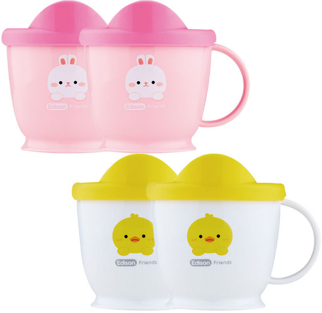 에디슨 프렌즈 처음 배우는 스텐 한손컵 2입 세트, 240ml, 2세트, 래니(토끼)+더기(오리)
