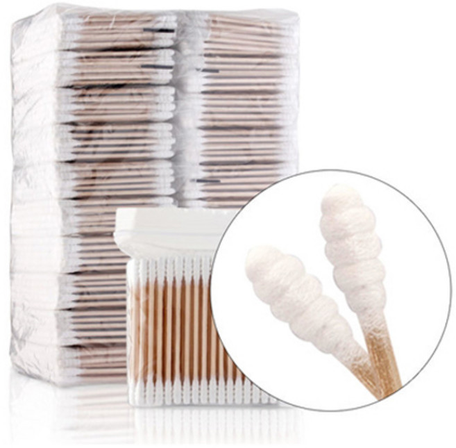 로이엘 회오리 나무면봉 10봉 천연솜 샤워 귀이개 엠보싱 병원 위생 100개입 10개