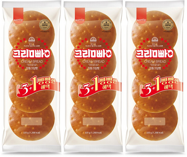 삼립 정통크림빵(3+1), 320g, 3개
