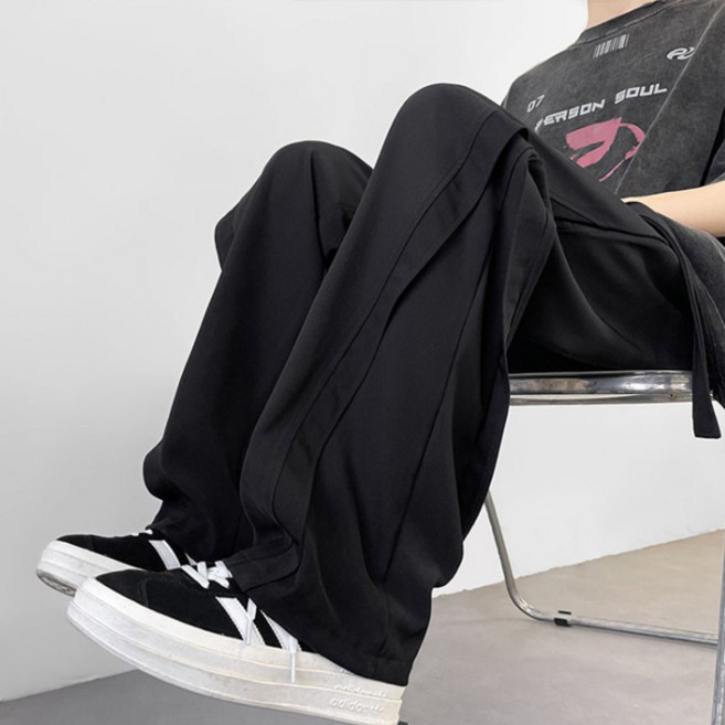 절개 포인트 벨트 패치 실크 와이드 팬츠 MJ1305