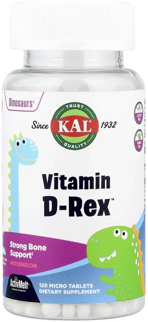 KAL Dinosaurs® Vitamin D-Rex™ 수박 맛 15mcg(600IU) 마이크로 정제 120정, KALDinosaursVitaminDRex수박맛15mc, 1개 - 쿠팡