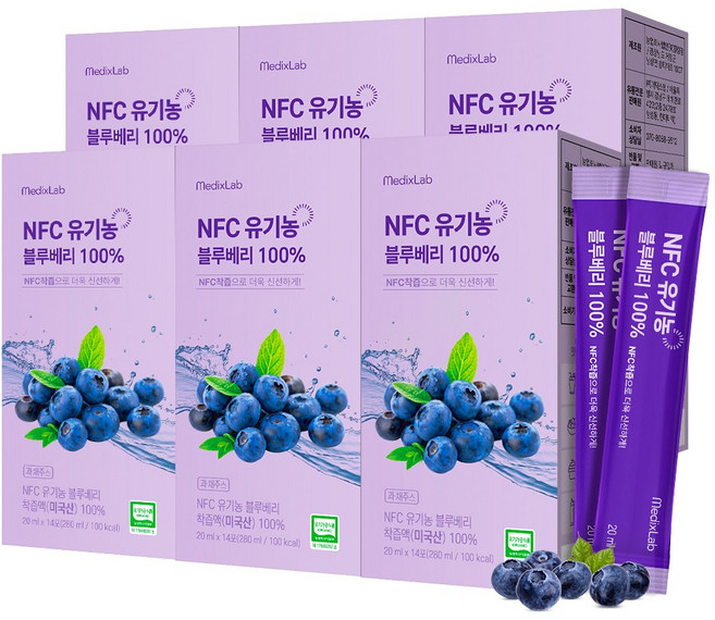 메딕스랩 NFC 유기농 블루베리 100% 착즙액 블루베리즙 스틱, 84개, 20ml