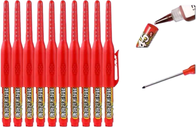 45mm 목공용 마커펜 작업용 다용도 긴 펜촉 장시간 사용가능, 10개, 레드