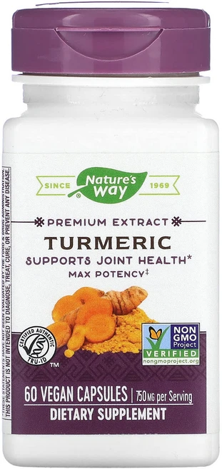 Nature's Way 프리미엄 추출물 강황 750mg 베지 캡슐 60정, 1개 - 쿠팡