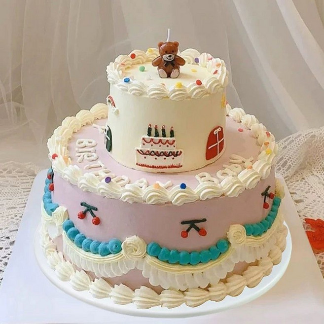 2단 모형케이크 티아라 생일케이크 가짜케이크 모조, 1개, 이미지 14