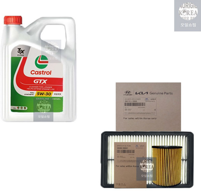 쏘렌토MQ4 디젤 캐스트롤 GTX 5W30(6L) 엔진오일+순정 필터 세트 2R-L1000, 1개, 5w30, 6L