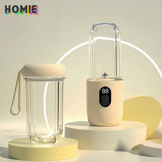 HOMIE 휴대용 믹서기 초강력 40W 미니 과일착즙기 16중 칼날 주스 착즙컵 USB충전 소형 주방가전 녹즙기, 노란색-BD-01