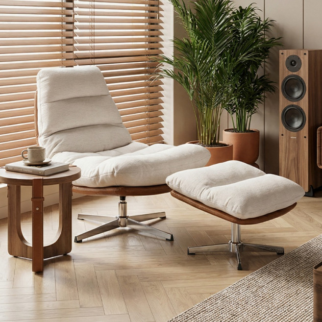 다야레인 리클라이너 고급가죽 무중력 360도회전 라운지 1인용쇼파 스툴포함, 베이지 리넨