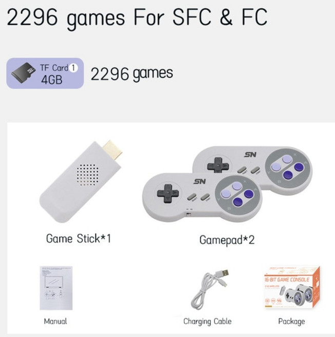 슈퍼패미콤 겜보이 고전게임 Vilcorn 미니 무선 Everdrive 게임 스틱 콘솔 SNES NES HDMI 호환 내장 SFC 드라이브용 3900 레트로 BR, [09] 2296 games, 한개옵션1, 01 2296 games