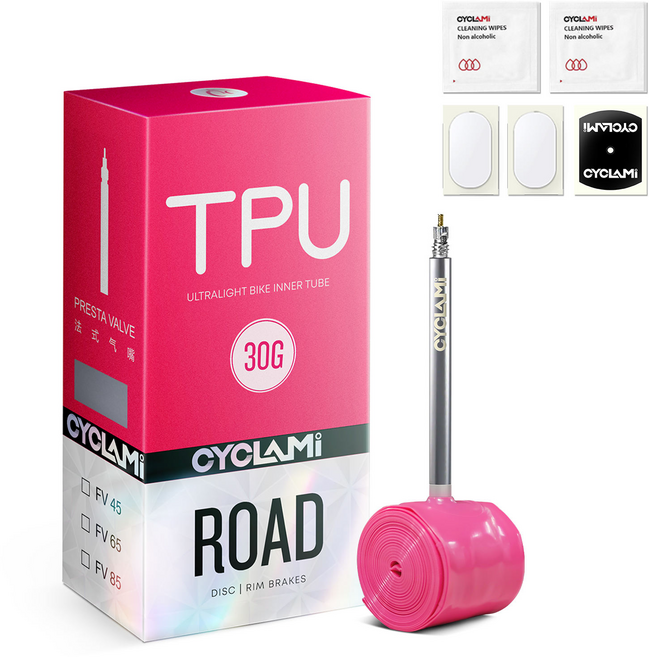 사이클라미 로드 자전거 TPU 이너 튜브 초경량 80mm 메탈 밸브 30g, 1개