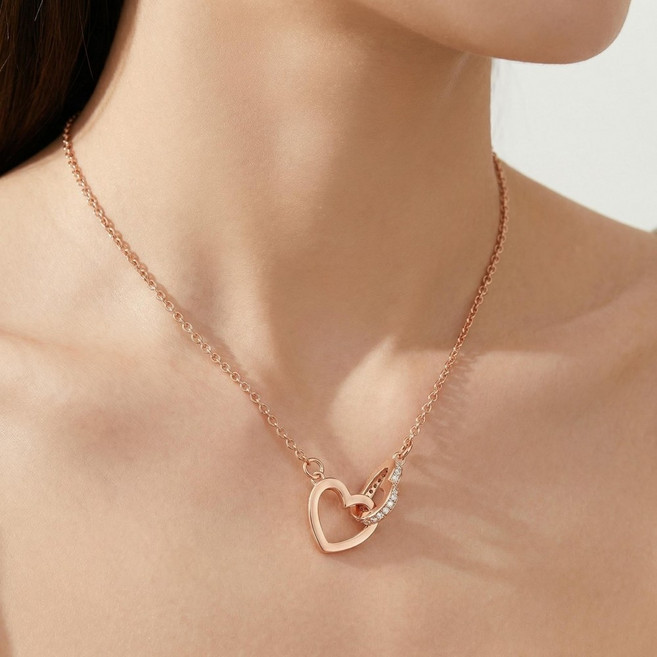 Youmi 14K 도금 러브 하트 커플 다이아 포인트 목걸이 데일리 선물 추천 JP15
