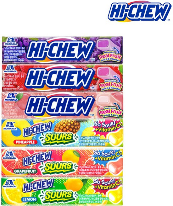 모리나가 하이츄 6종(딸기 포도 복숭아 파인애플 자몽 레몬)세트, 1세트, 342g