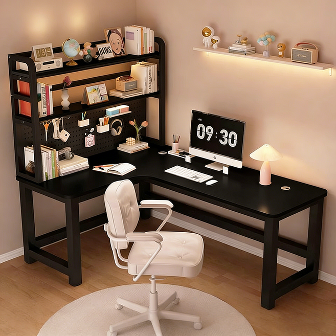 코너 튼튼한 수납책상 책꽂이 일체형 컴퓨터 사무용 데스크 L자 학생 공부용테이블, L04(좌측 코너)+타공판
