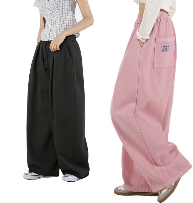 오버나인 봄 가을용 여자 여성 키작녀 키큰녀 벌룬 핀턱 와이드 숏기장 롱기장 포켓패치 코튼 팬츠 바지 면바지