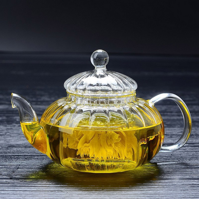 내열성 차주전자 차 호박 꽃 탱크 내부 유리 필터 냄비 스트라이프 담그는 티팟, 800ml, 1개