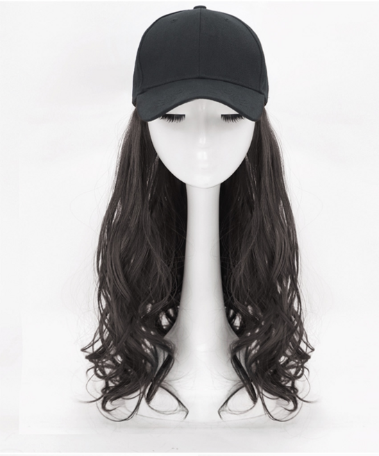 키밍 모자가발 일체형 롱웨이브 가발, 1개, 블랙브라운