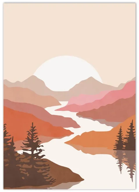 립오일 립틴트 립글로스추상 중반 세기 터 Boho 테라코타 썬 문 캔버스 풍경 북유럽 벽 아트 그림 거실, 05 A3 30x42cm No Frame, 08 G