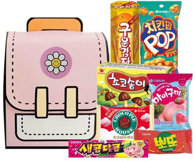 영희상점 과자선물세트 책가방 핑크 7종 과자 스낵 어린이날 교회 행사 어린이집, 1개, 7개입