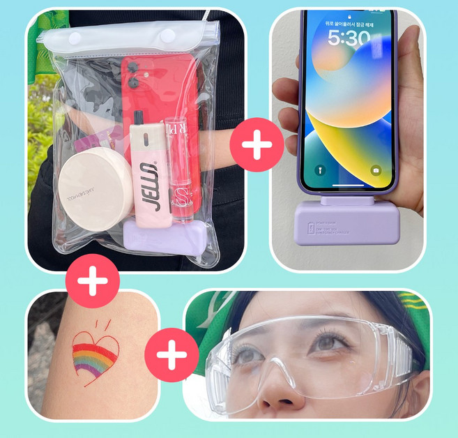 (2+2) 해외여행 방수팩+일회용 보조배터리 동남아 계곡 물놀이 워터파크 기내반입 보조배터리, 아이폰(8pin)+시크릿화이트, 1개