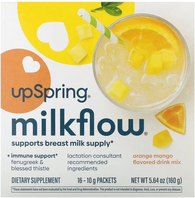 UpSpring Milkflow 드링크 믹스 오렌지 망고 16팩 팩당 10g, UpSpringMilkflow드링크믹스오렌지망고16팩팩, 160g - 쿠팡