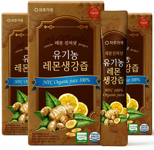 유기농 레몬생강즙 NFC 착즙 원액 스틱 자주가게, 3개, 210ml - 쿠팡