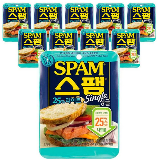 CJ제일제당 스팸 싱글 25 라이트 80g 10개