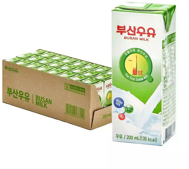 부산우유 멸균우유 흰우유, 200ml, 1개