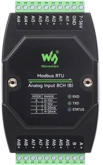 Waveshare 산업용 Modbus RTU 아날로그 력 8CH 12비트 전압 전류 획득 지원, 02 Input 8CH (B) 0-10V