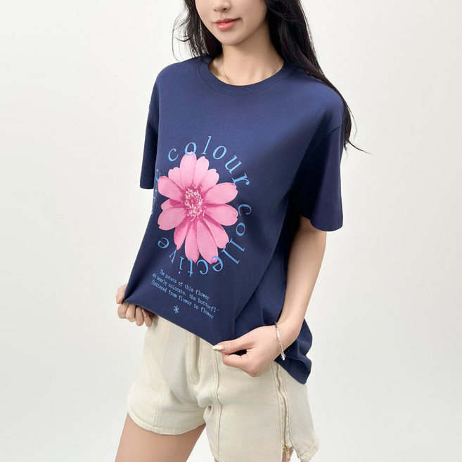 에리페 여성용 라라 빅 플라워 프린팅 반팔 티셔츠